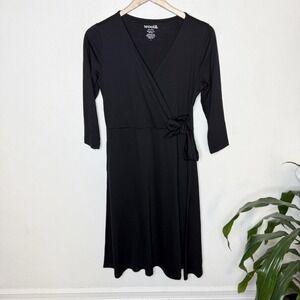 Wool& Ellie Black Midi Wrap Dress Wooland Merino Wool Womens Small